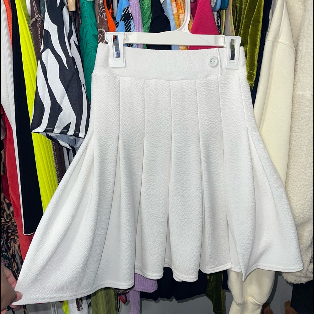 Petite White Pleated Side split Tennis Skirt
